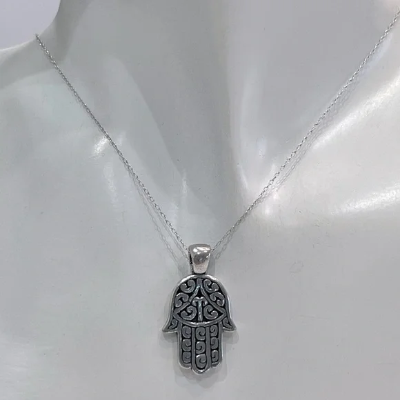 Sterling Silver Hamsa Pendant Necklace - Picture 3 of 10